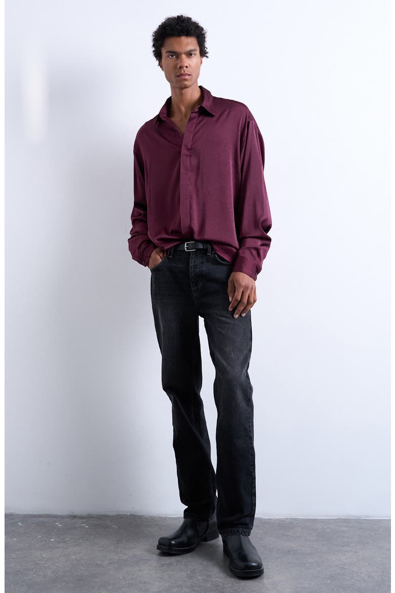 Oversize Sateen Button-Up Shirt, Alternate, color, BURGUNDY