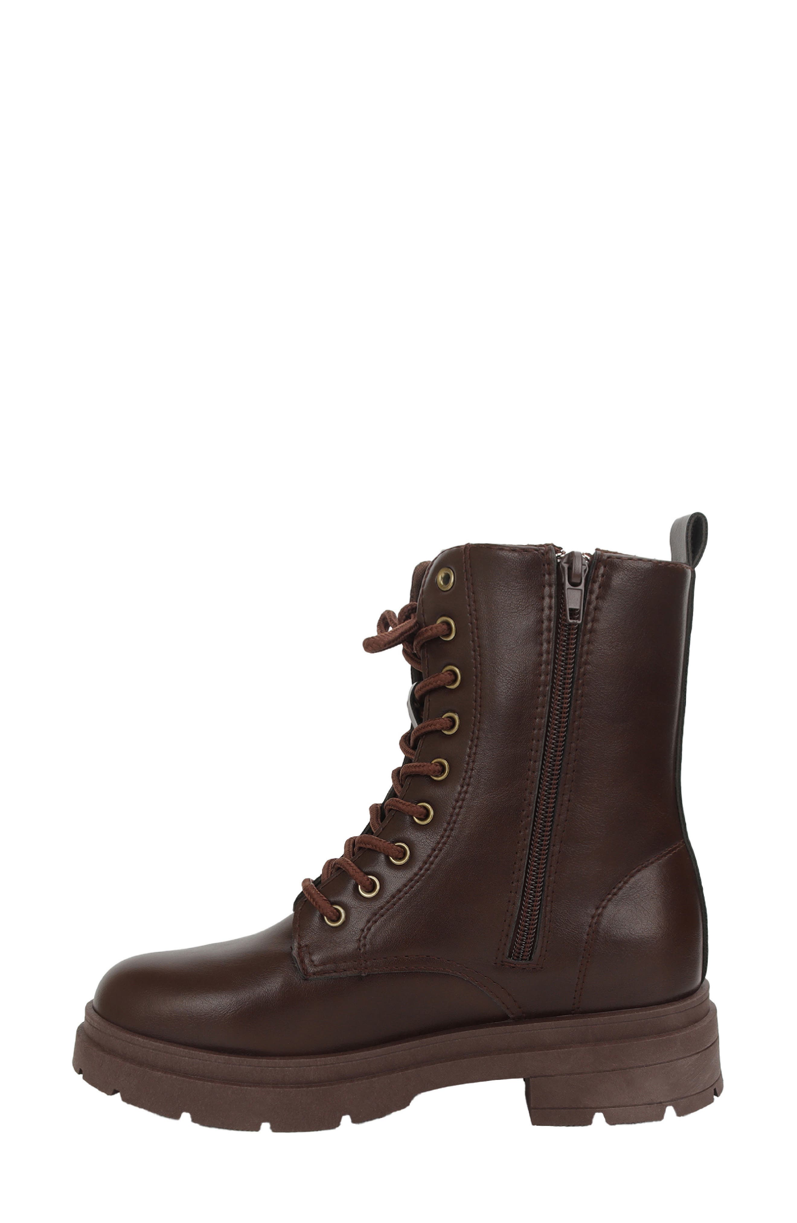 Trenton Faux Leather Combat Boot, Alternate, color, DARK BROWN