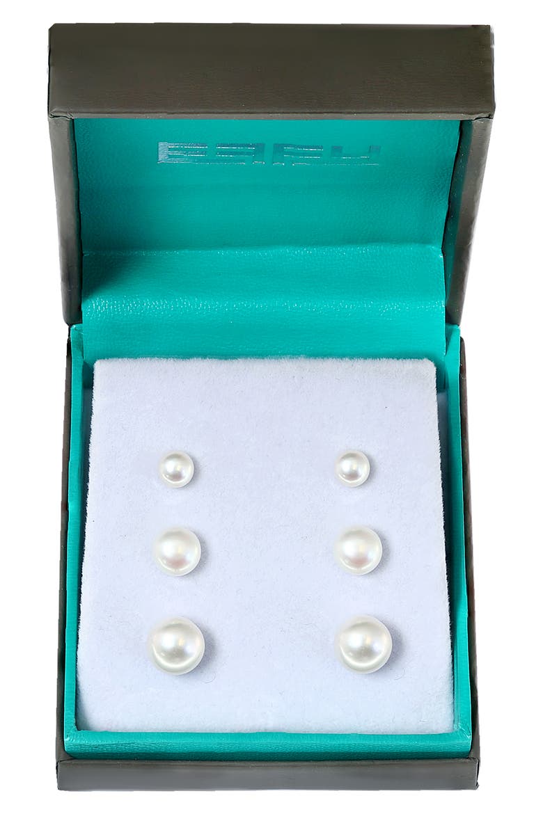 Set of 3 Pearl Earrings, Main, color, WHITE