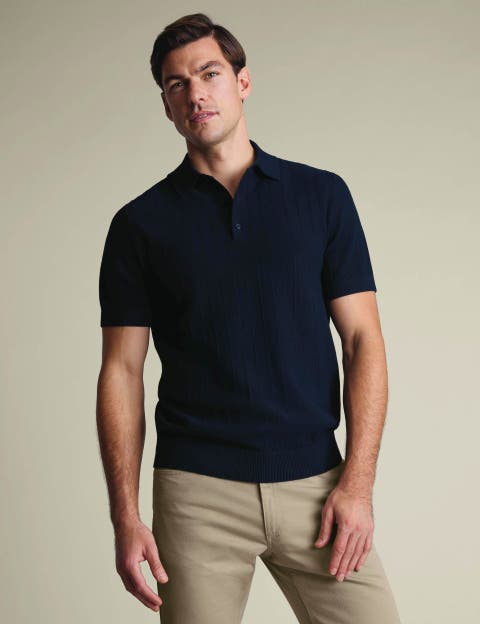Stripe Texture Short Sleeve Knitted Cotton Polo