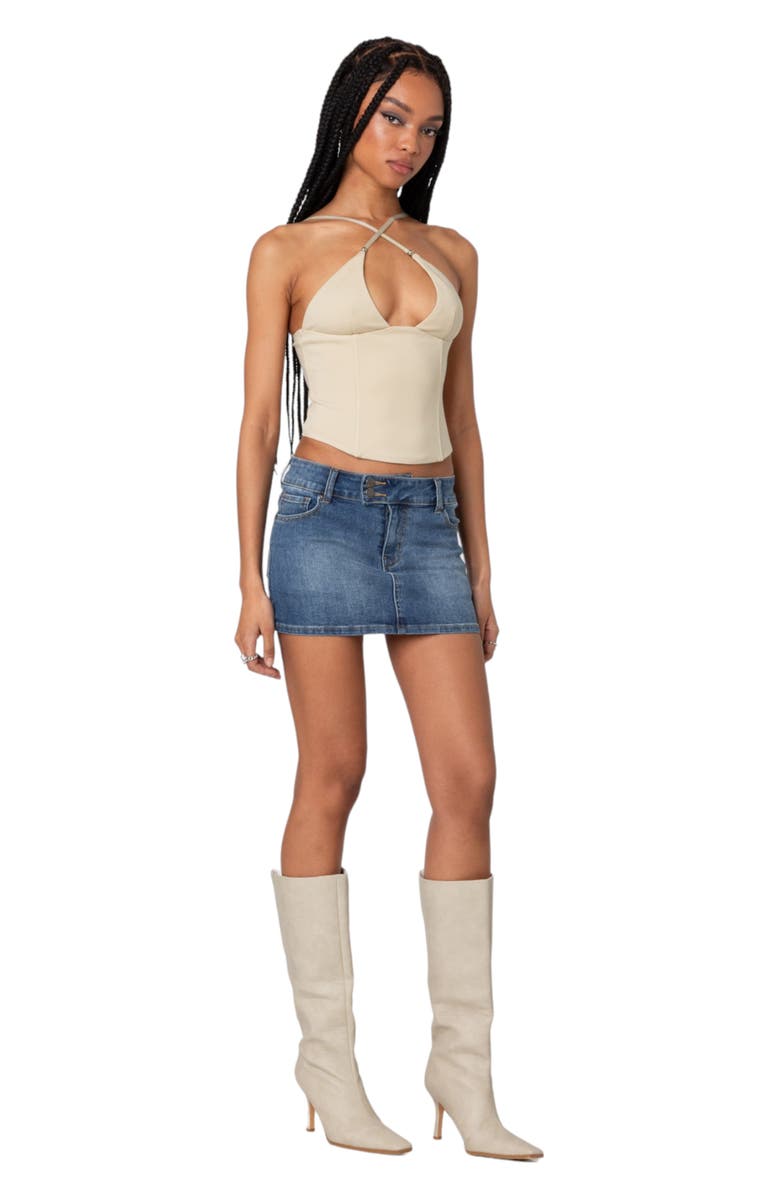 EDIKTED Lou Crossover Strap Corset Camisole, Alternate, color, Beige