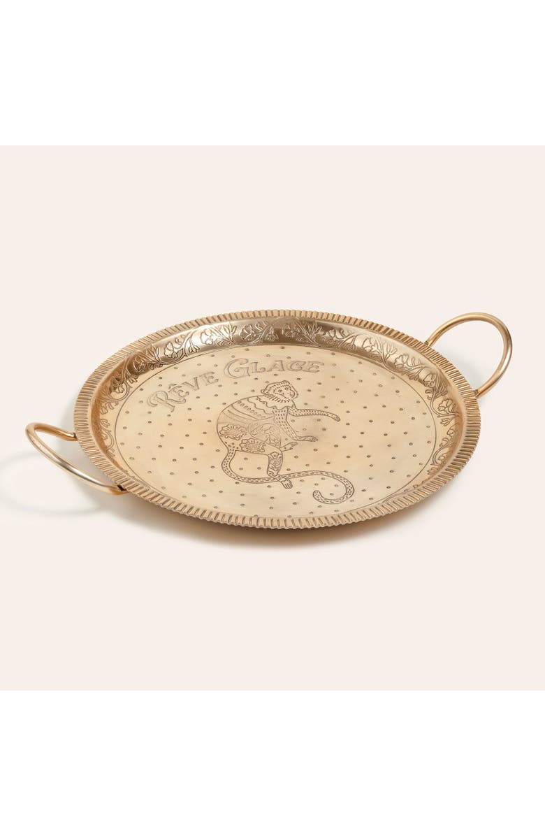 Zsa Zsa Zsu Nanpur Patterned Handle Round Metal Decorative Tray 17X14X3 In, Alternate, color, Gold