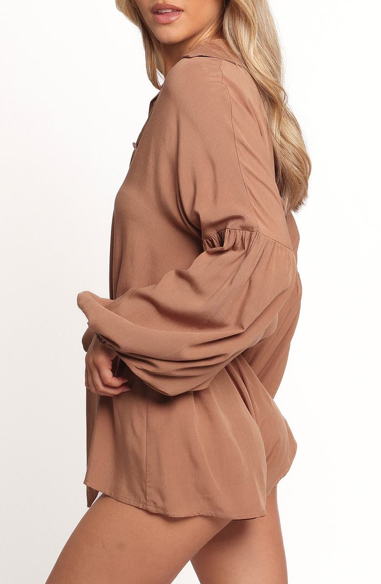 Petal & Pup Pali Long Sleeve Romper, Alternate, color, Mocha