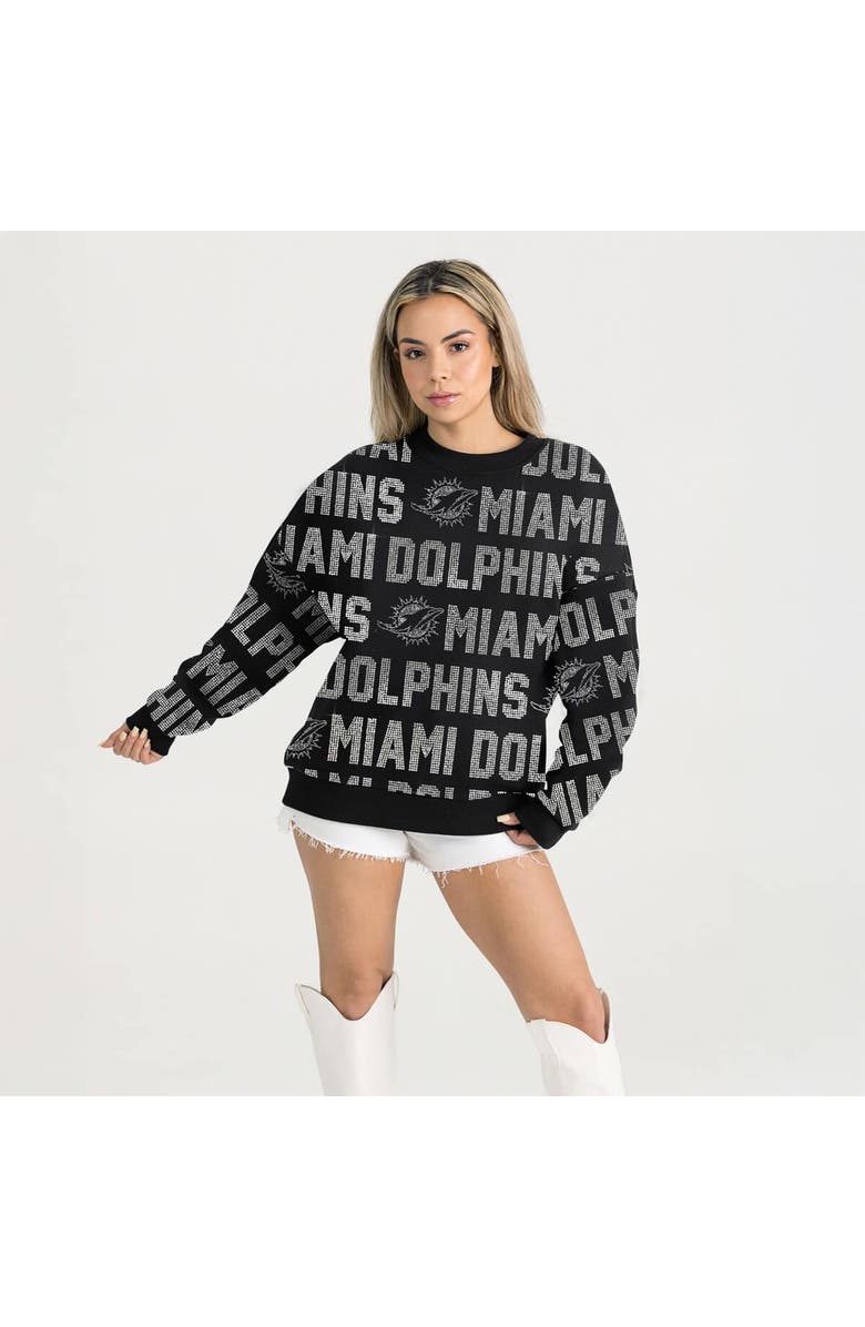 GAMEDAY COUTURE Women's Gameday Couture Black Miami Dolphins Oversized Hype Era Rhinestone Text Sweatshirt, Alternate, color, Black