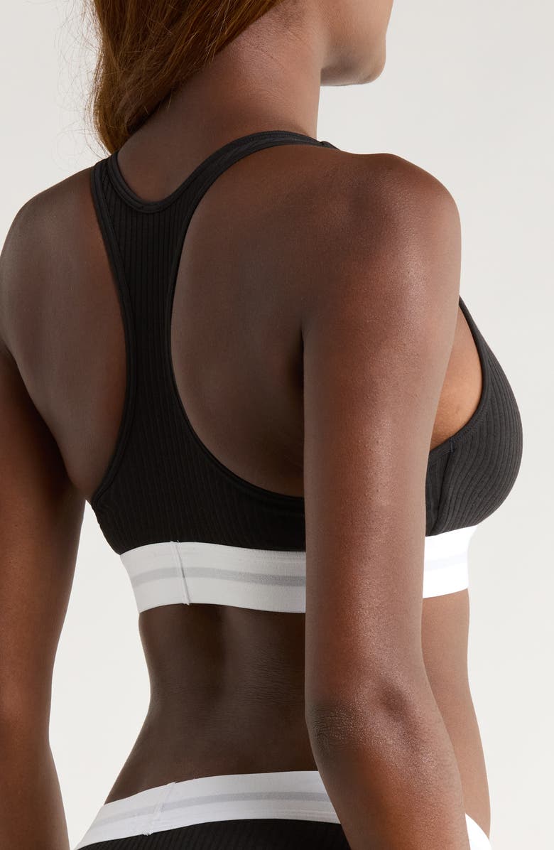 Calvin Klein Lightly Lined Rib Logo Bralette, Alternate, color, Black