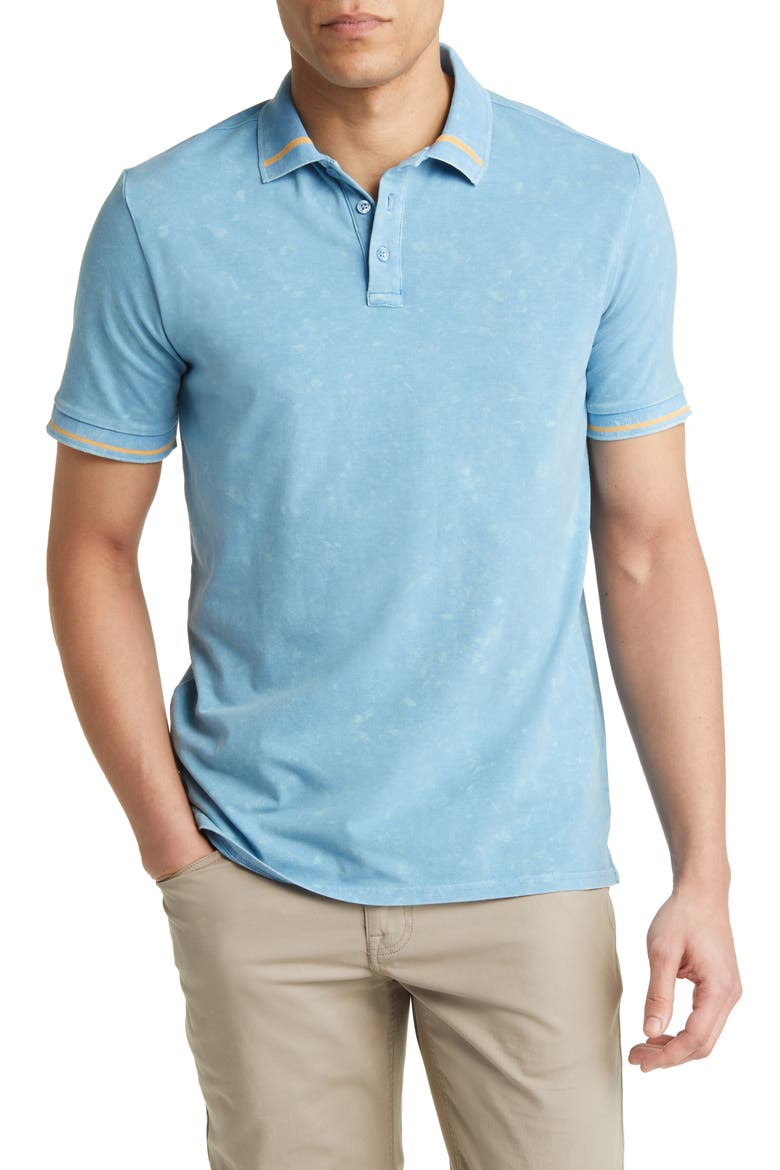 Tipped Acid Wash Performance Jersey Polo, Main, color, LIGHT BLUE