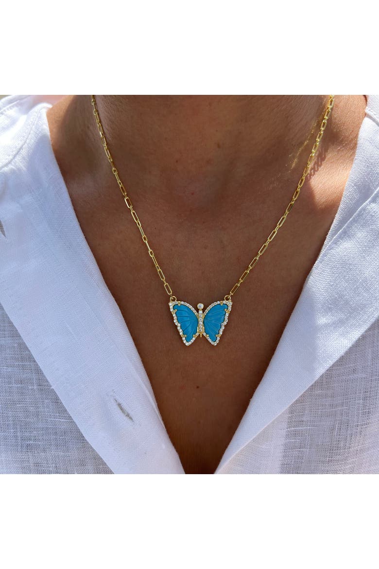 carved  turquoise butterfly necklace, Alternate, color, turquoise