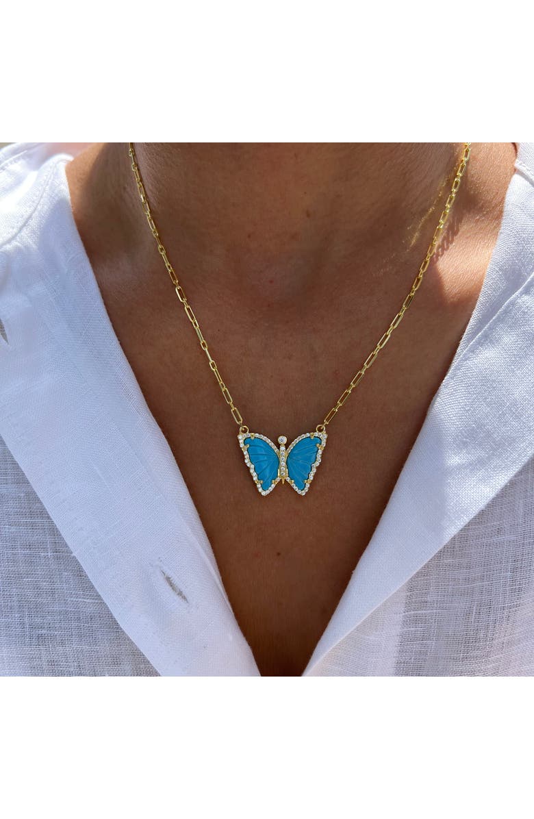 Gemma Azzurro carved turquoise butterfly necklace, Alternate, color, Turquoise