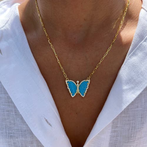 Gemma Azzurro Carved Turquoise Butterfly Necklace In Blue