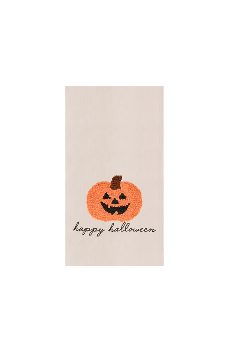C&F Home Pumpkin Jack O' Lantern French Knot Cotton Halloween Dishtowel, Main, color, 