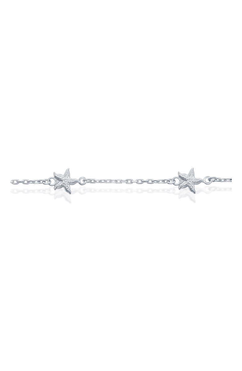 SIMONA Sterling Silver Starfish Station Chain Anklet, Alternate, color, 