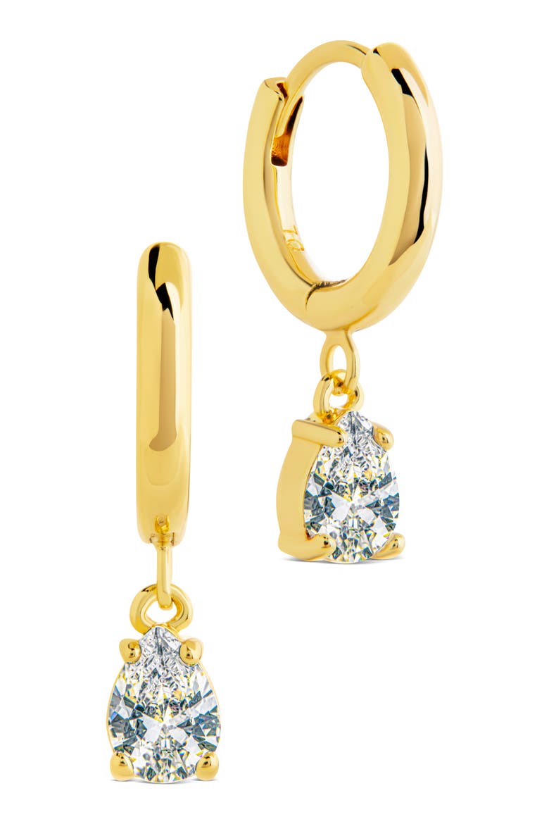 Cubic Zirconia dangle Huggie Hoop Earrings, Main, color, GOLD