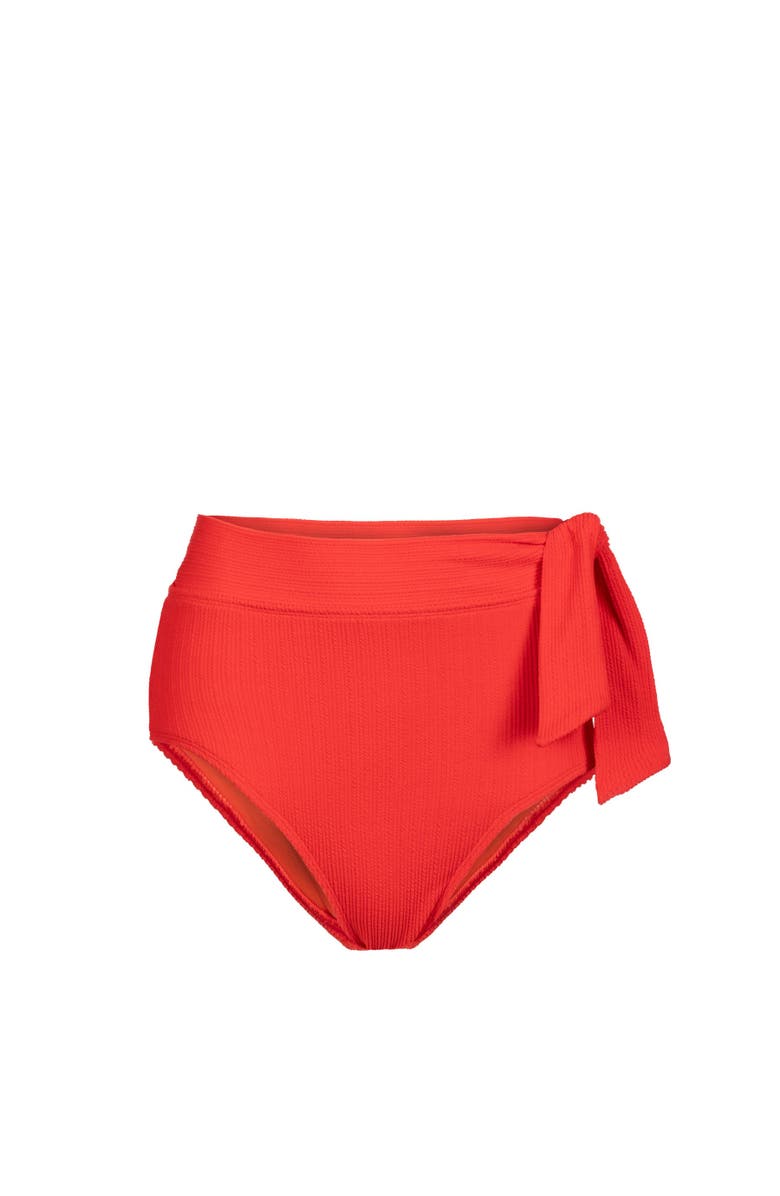 Change of Scenery Side Tie High Waist Textured Bikini Bottom with Full Coverage, Main, color, Guava Red