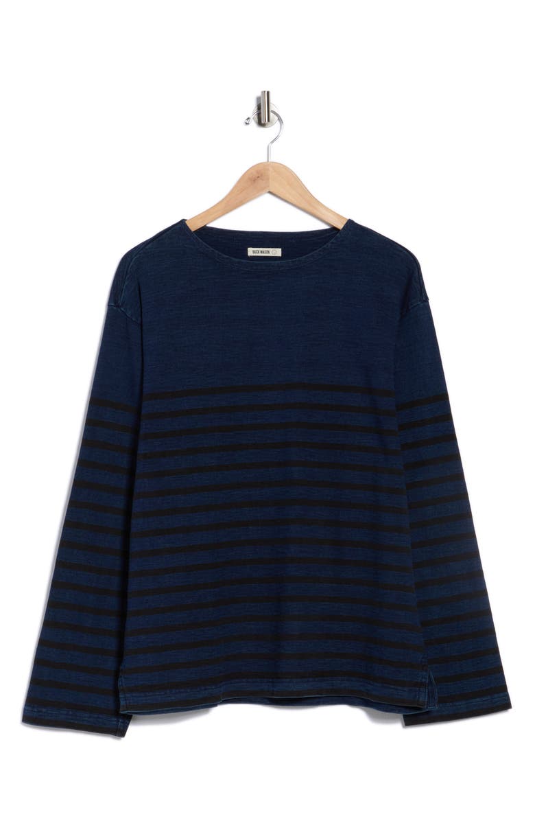 BUCK MASON Strip Cotton Crewneck Polo, Main, color, Indigo Engineer Stripe