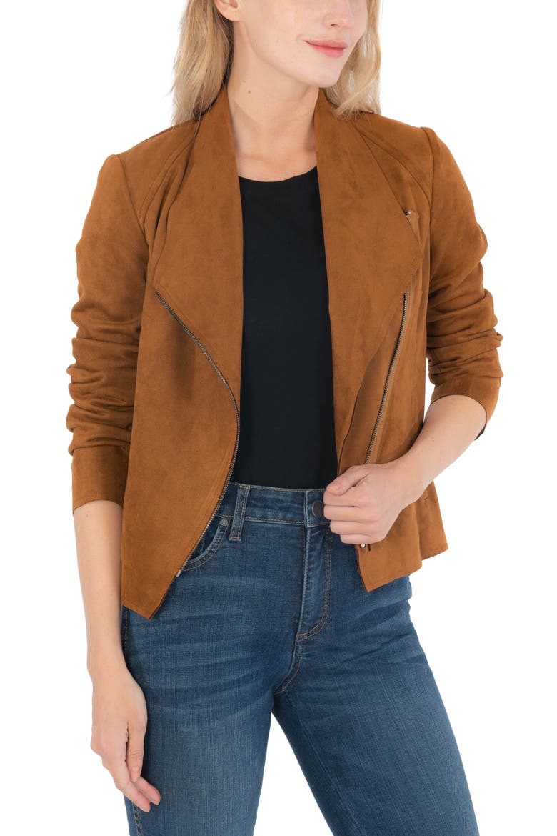 Carina Faux Suede Drape Moto Jacket, Alternate, color, WHISKEY