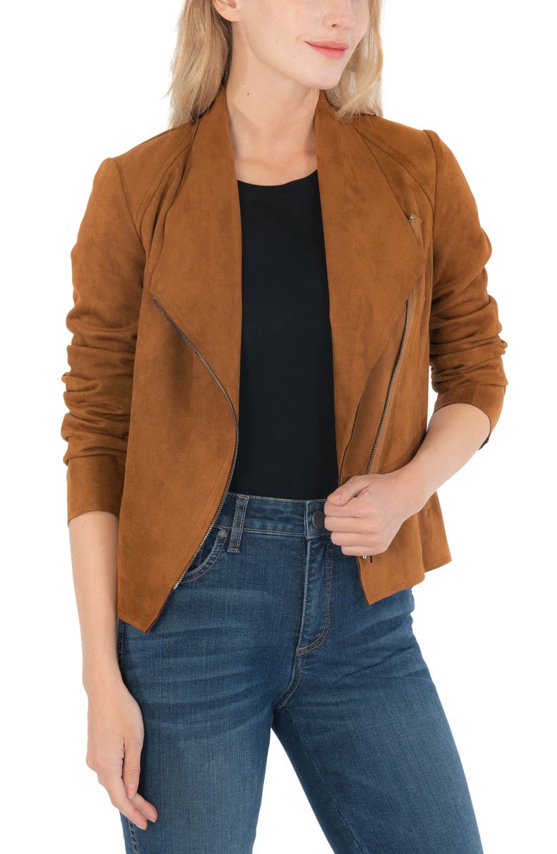 KUT from the Kloth Carina Faux Suede Drape Moto Jacket, Alternate, color,