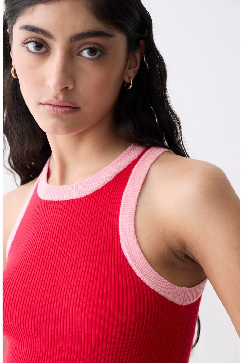 Lisboa Contrast Trim Rib Sweater Tank, Alternate, color, RED WITH PINK DETAILS