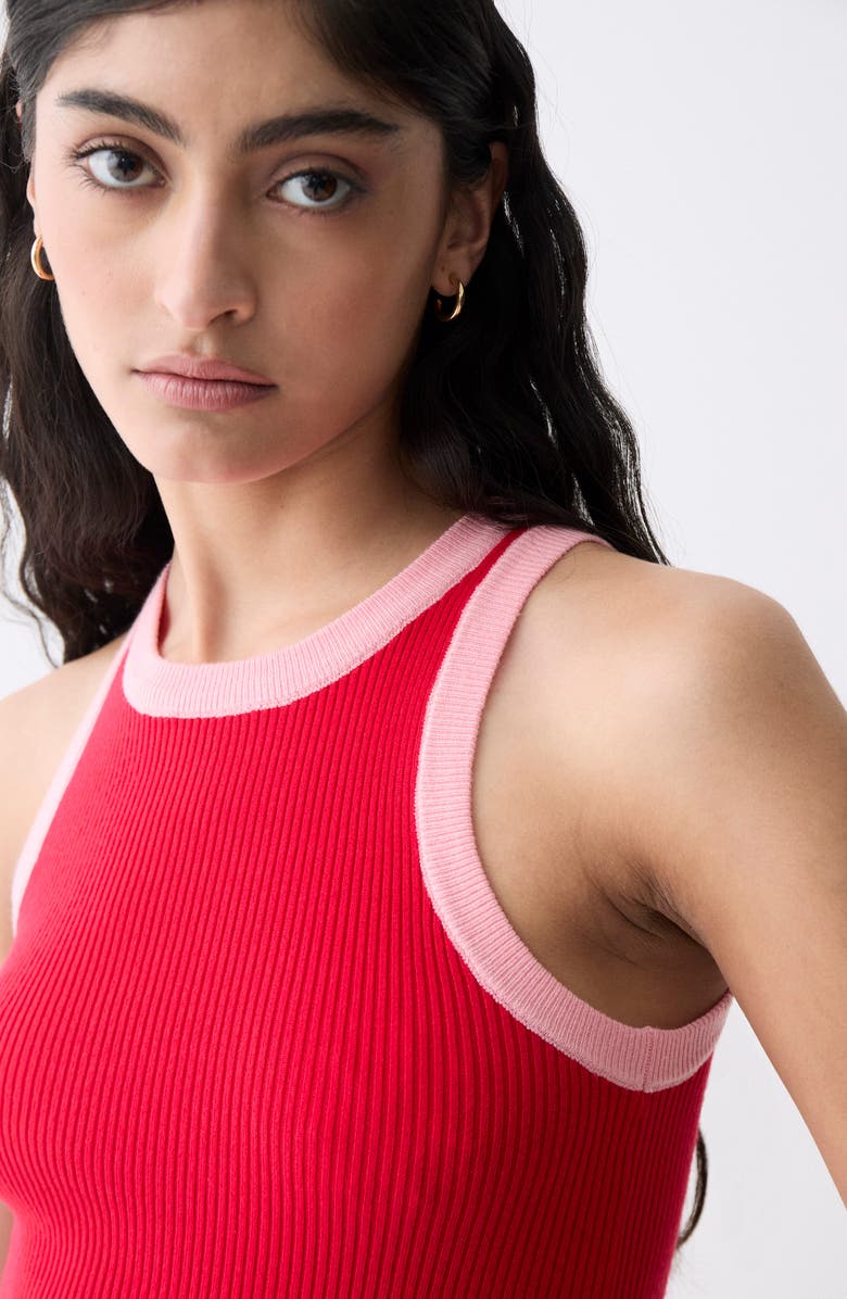 DELUC Lisboa Contrast Trim Rib Sweater Tank, Alternate, color, Red With Pink Details