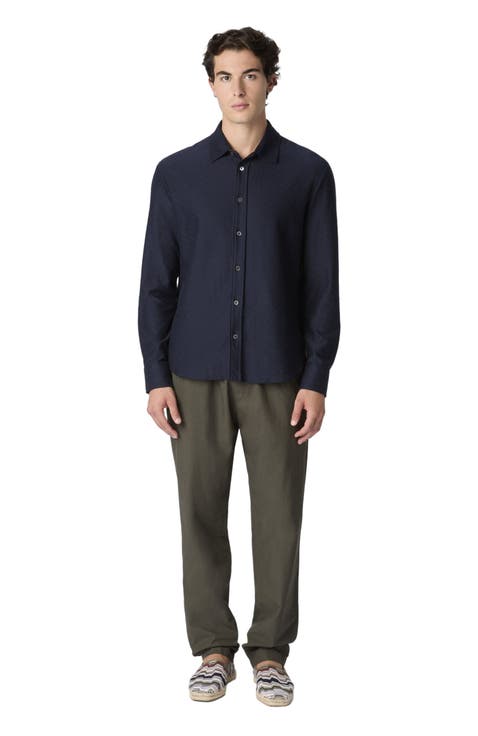 Cotton Jacquard Shirt With Tone-on-tone Zigzag Pattern