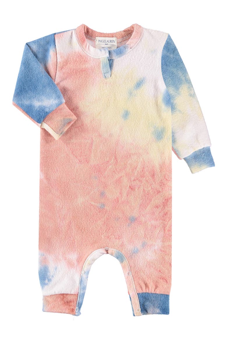 Hacci Tie Dye Split Neck Romper, Main, color, ORANGE