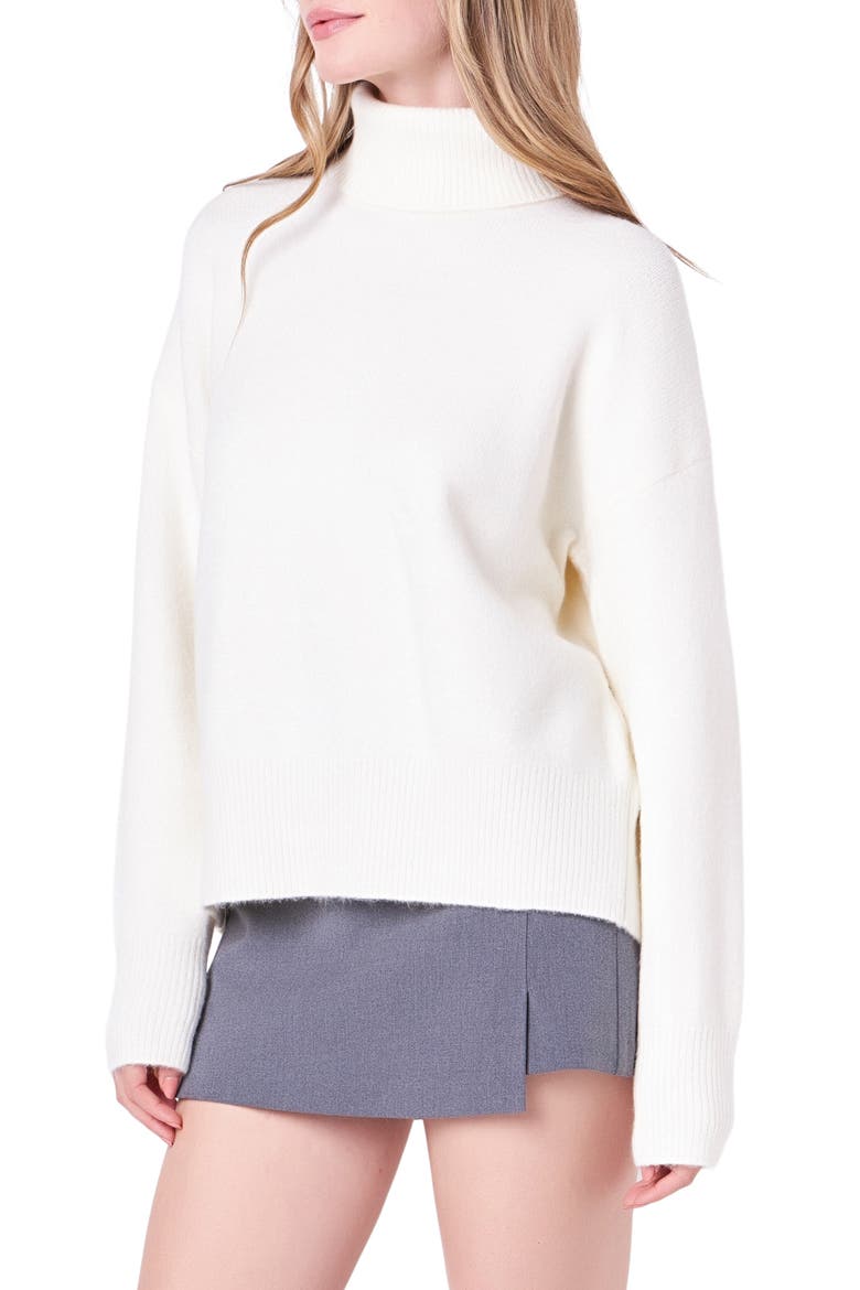Notch Hem Turtleneck Sweater, Alternate, color, CREAM