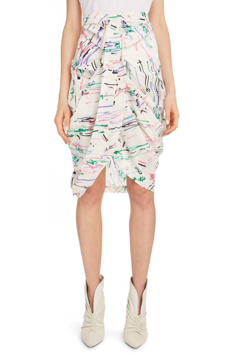 Isabel Marant Scribble Print Stretch Silk Skirt, Main, color,