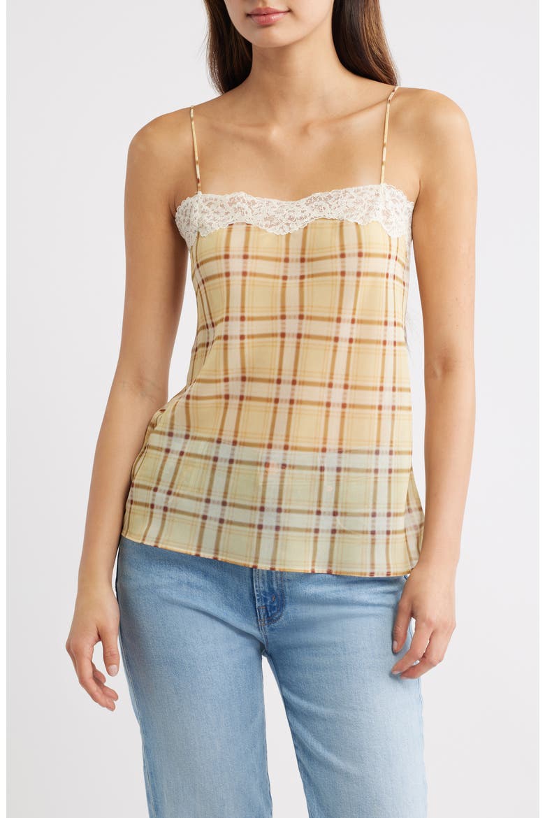 Leire Plaid Lace Trim Top, Main, color, YELLOW