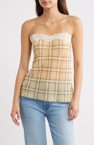 MANGO Leire Plaid Lace Trim Top