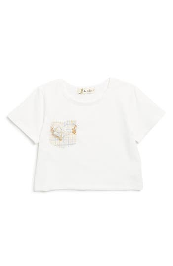 Doe A Dear Kids' Tweed Faux Pearl Necklace Pocket T-shirt In White