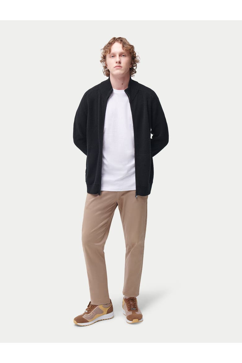High Neck Full-Zip Cashmere Cardigan, Alternate, color, black