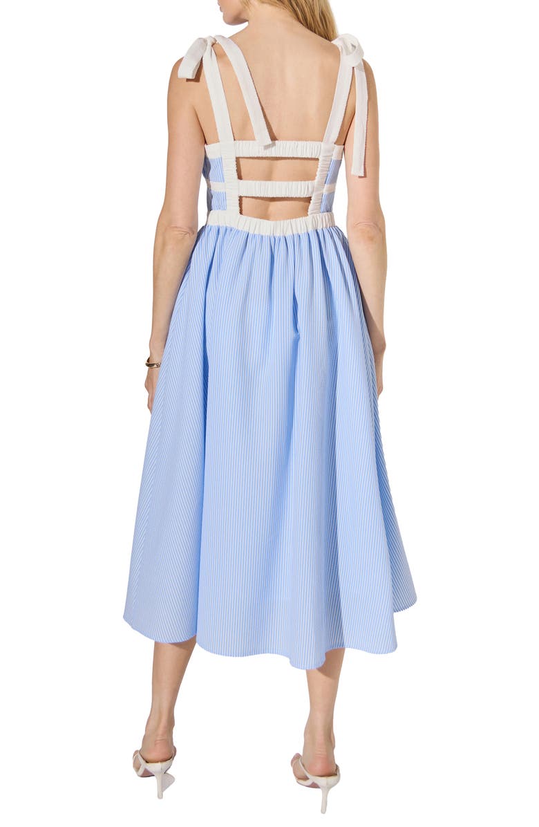 English Factory Stripe Tie Shoulder Seersucker Midi Dress, Alternate, color, Powder Blue