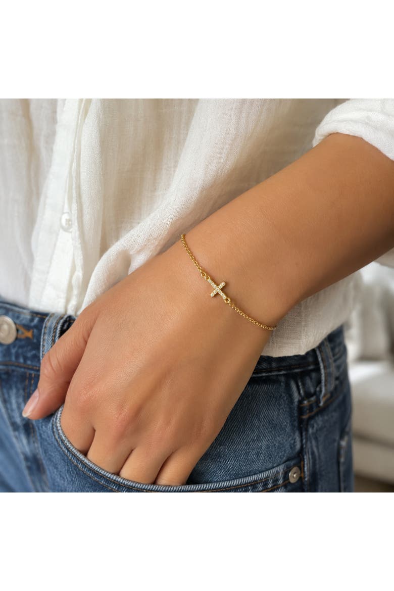 Gold-Tone Pave Cross Chain Bracelet, Alternate, color, Gold