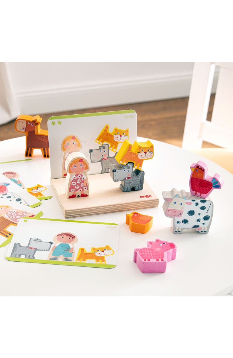 HABA Wooden Stacking Toy for Toddlers, On the Farm Educational STEM Blocks for 2+ Year Old, Montessori Learning Toys with 5 Template Cards, Alternate, color, Multi