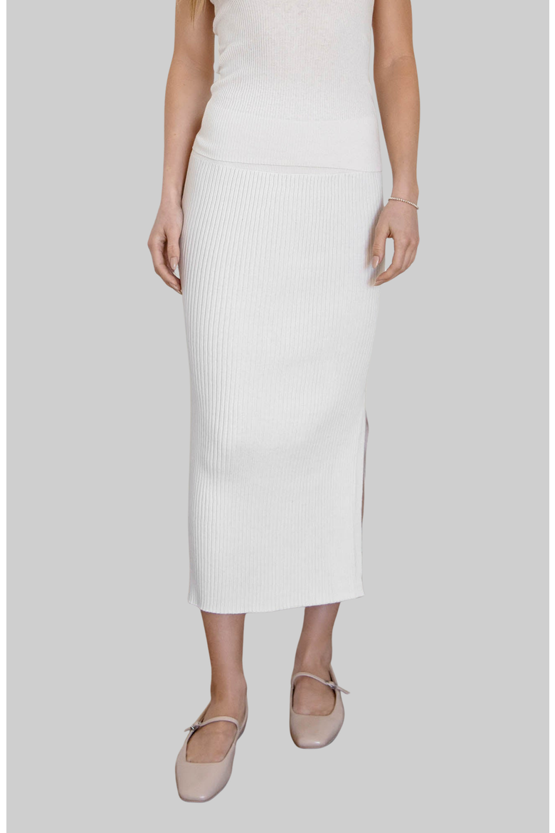 Mia Featherlight Ribbed Midi Skirt, Main, color, Ecru