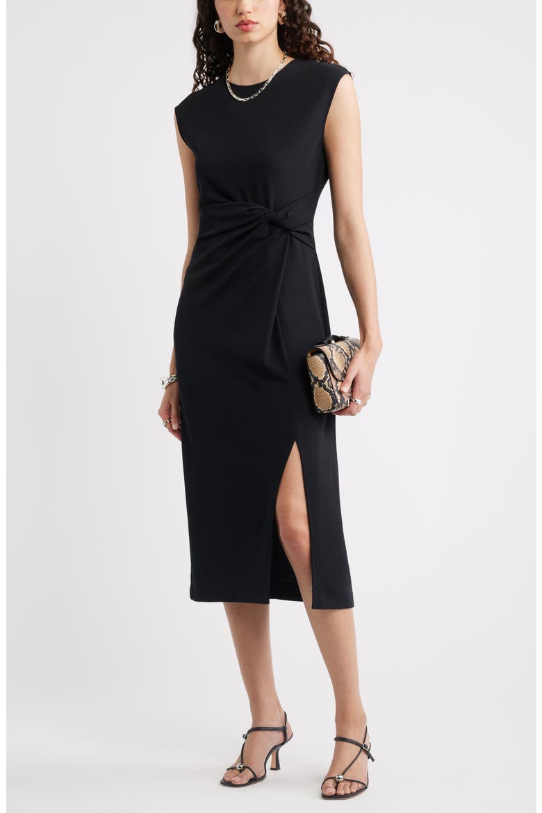 Twist Midi Dress, Alternate, color, BLACK