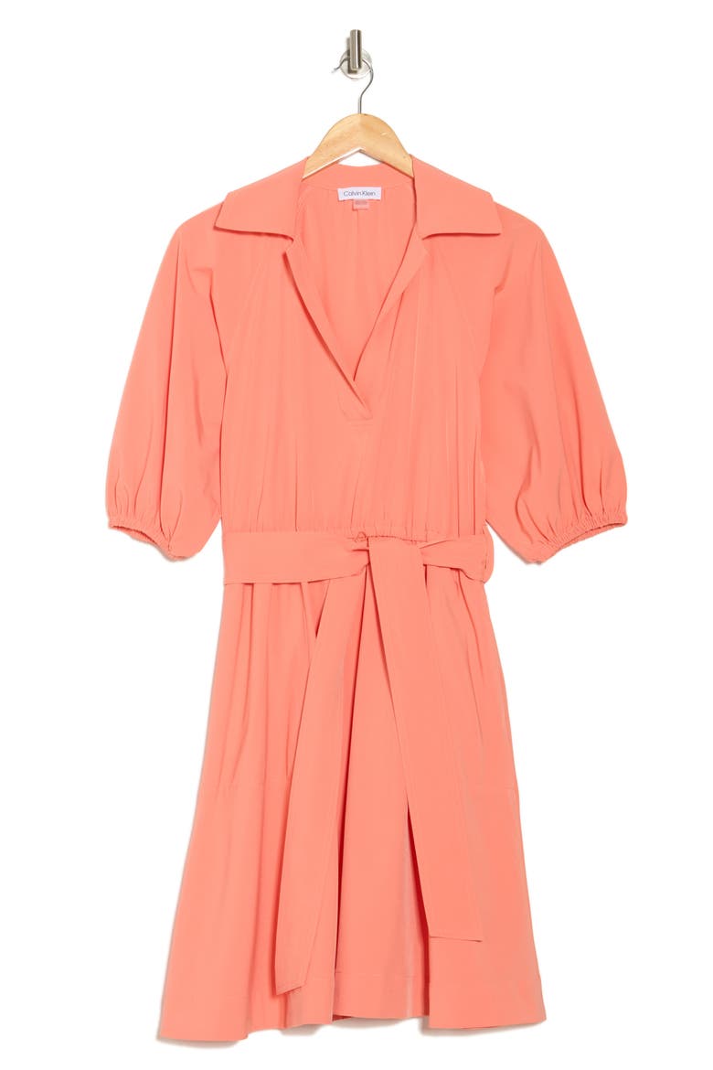 Puff Sleeve A-Line Shirtdress, Alternate, color, MELON