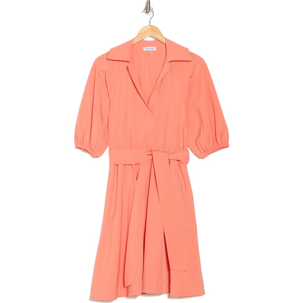 Calvin Klein Puff Sleeve A-line Shirtdress