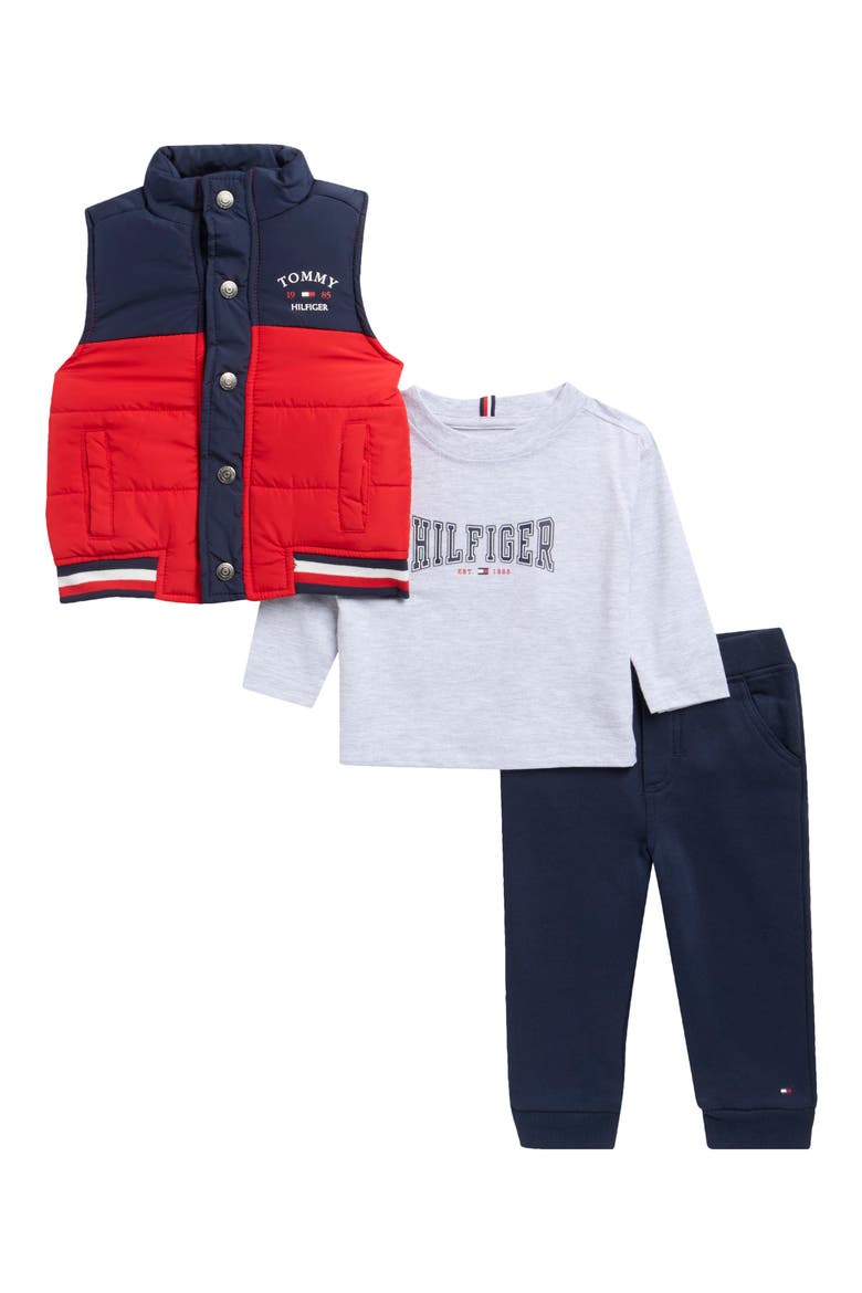 Vest, Long Sleeve T-Shirt & Joggers Set, Main, color, BLUE MULTI
