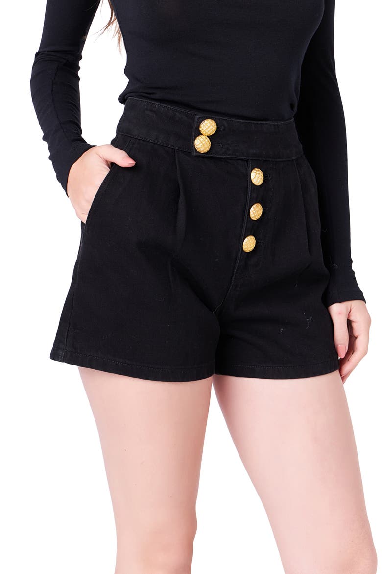 Button Fly Denim Shorts, Alternate, color, BLACK