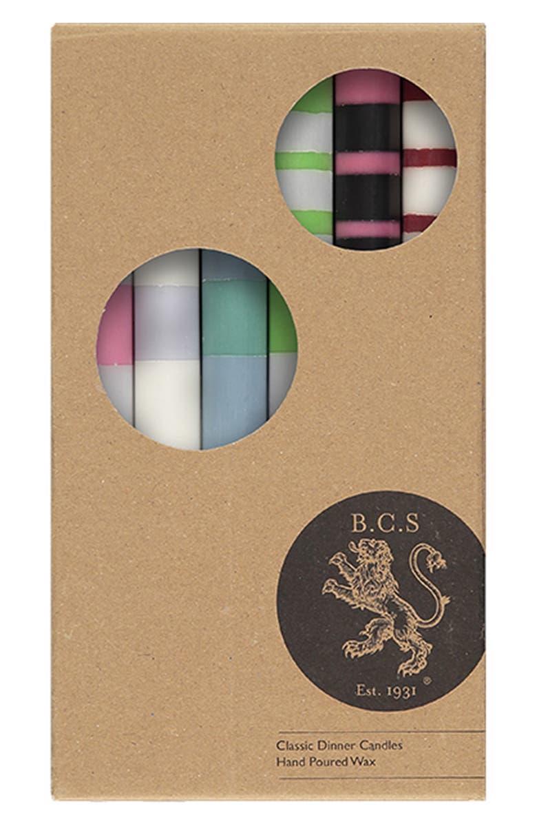 BRITISH COLOUR STANDARD Assorted 6-Pack Stripe Dinner Candles, Alternate, color, Multi-Coloured