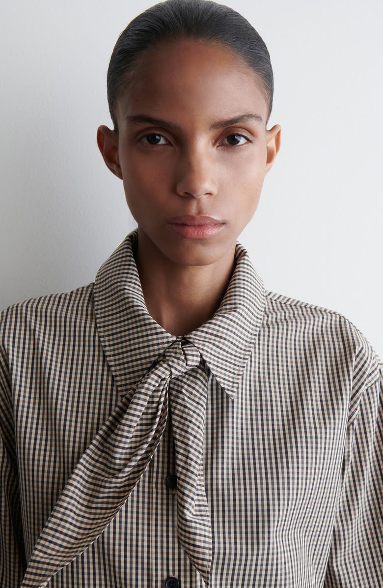 COS Check Print Woven Shirt, Alternate, color, Beige Dark