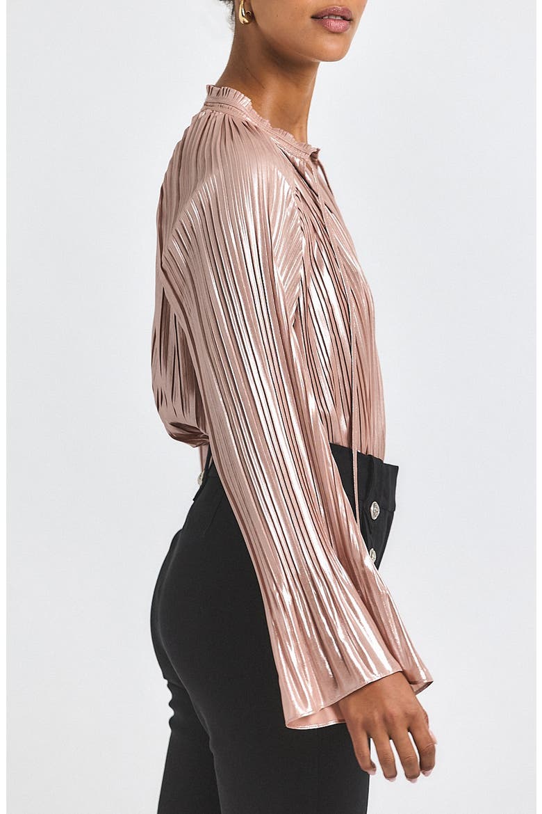 Claira Metallic Pleat Shirt, Alternate, color, PINK SILVER