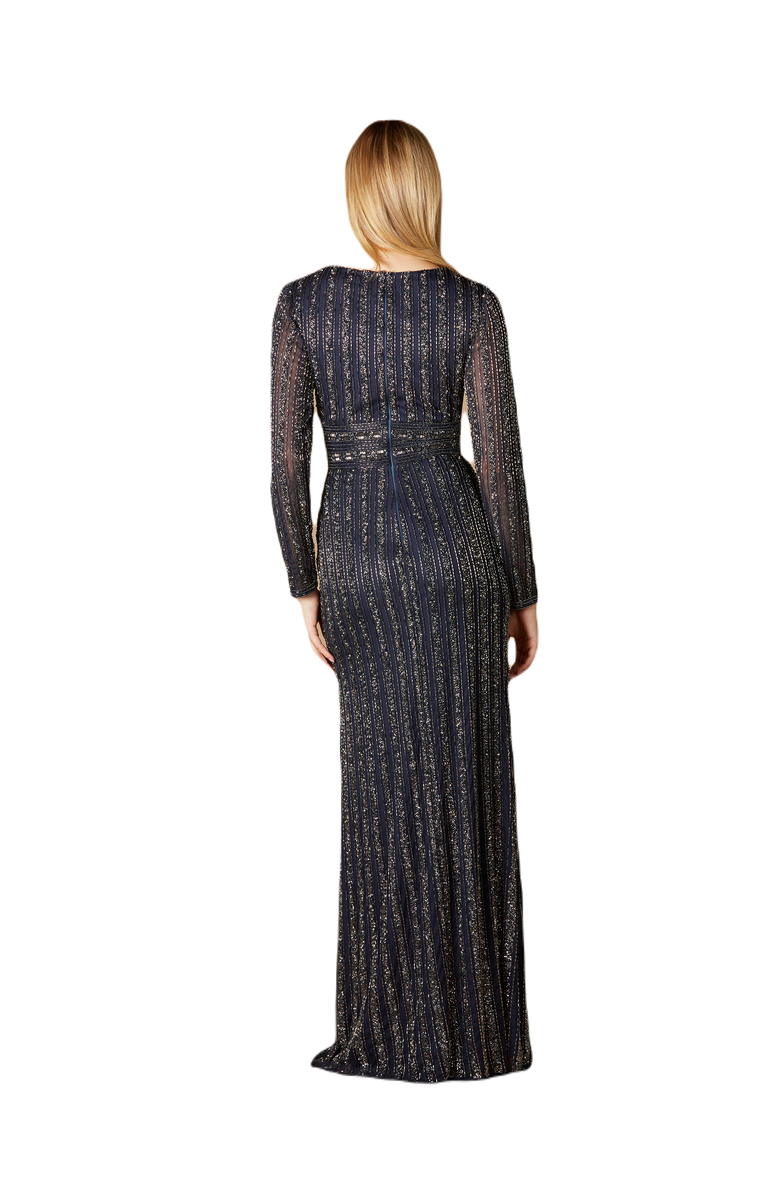 LARA New York Long Sleeve Beaded Gown, Alternate, color, Navy