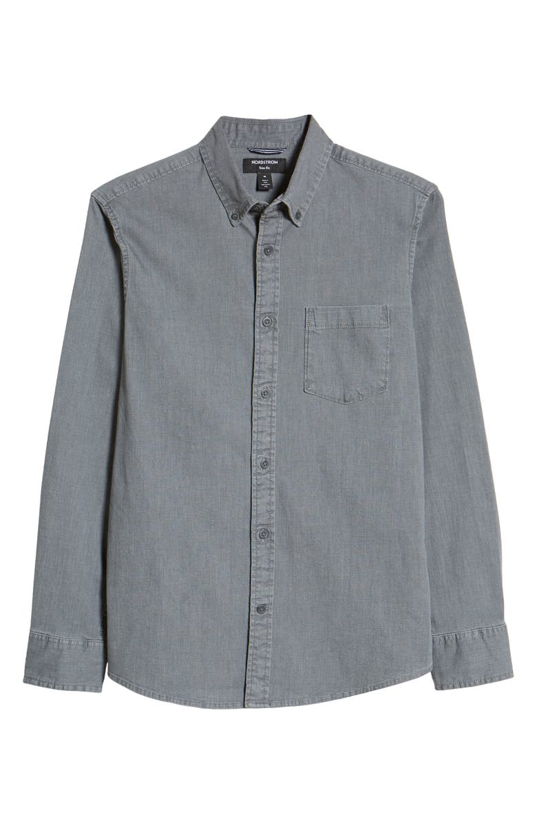 Nordstrom Trim Fit Stretch Chambray Button-Down Shirt, Alternate, color, 