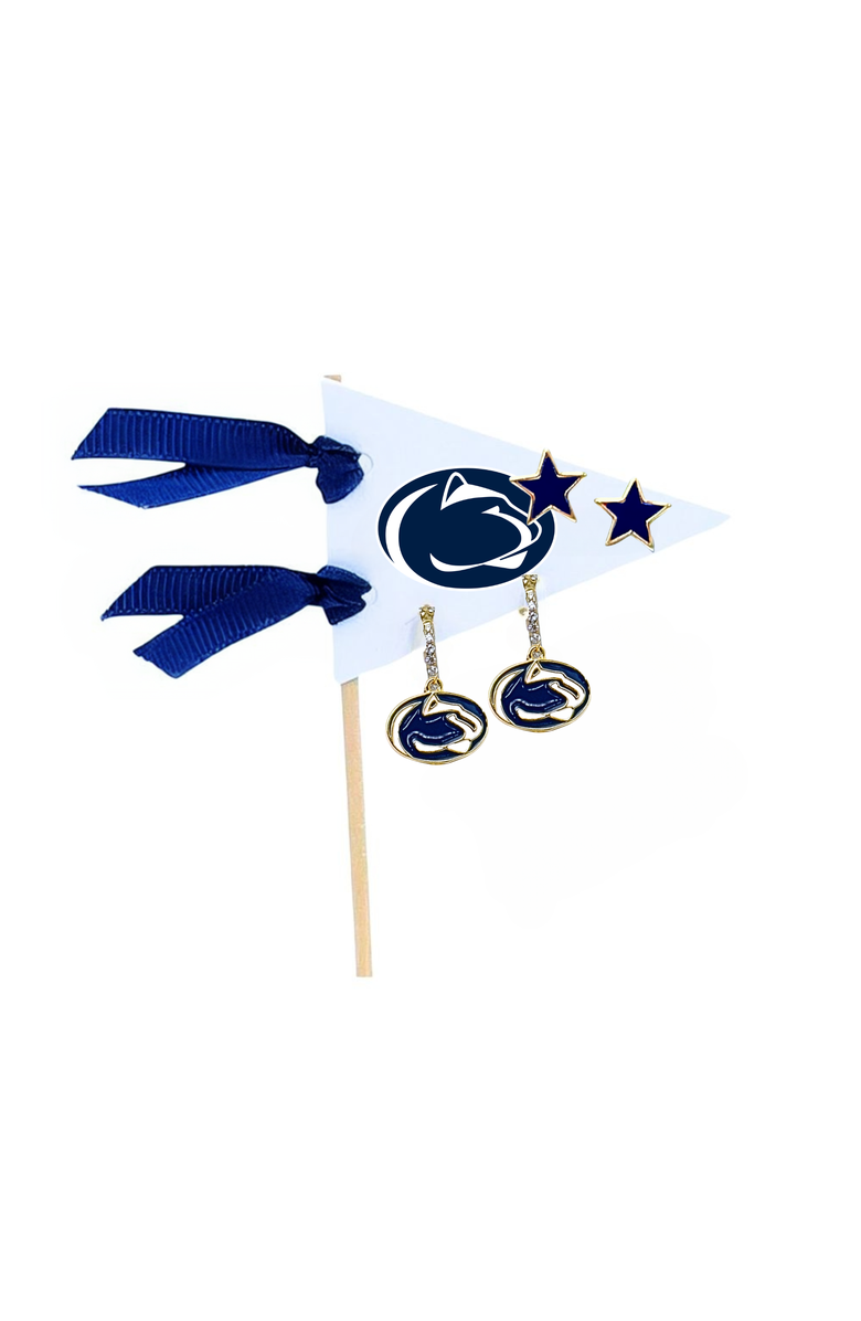 Color Shout University Of Pennsylvania Penn State  Pennant Pair Earring Set, Main, color, Yellow Gold