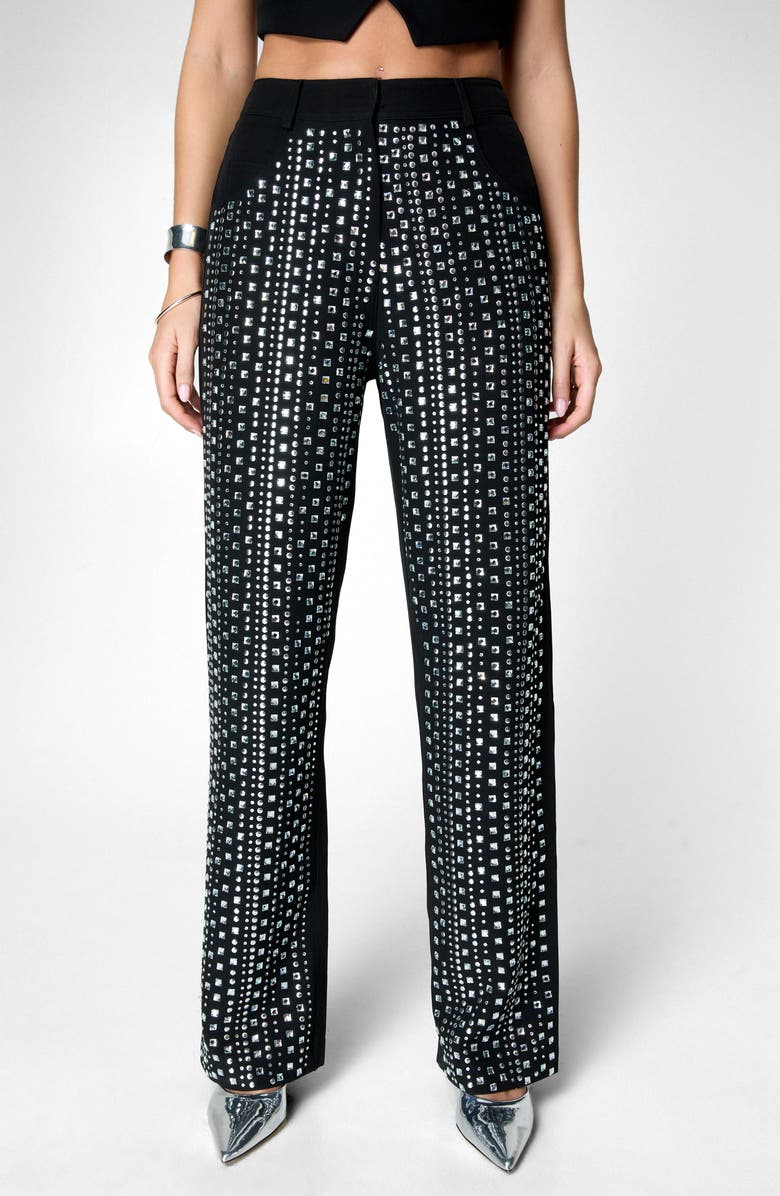 NASTY GAL Rhinestone Detail Pants, Main, color, Black