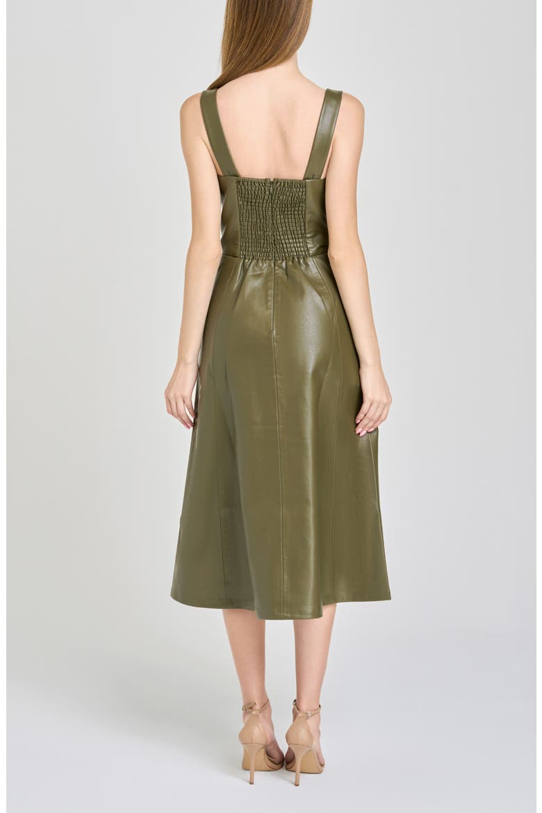 Leonie Faux Leather Fit & Flare Midi Dress, Alternate, color, OLIVE