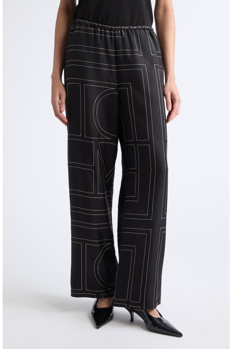 Monogram Organic Silk Pajama Pants, Main, color, BLACK