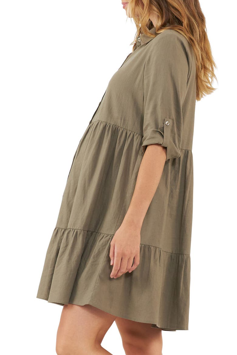 Adel Linen Dress, Alternate, color, OLIVE