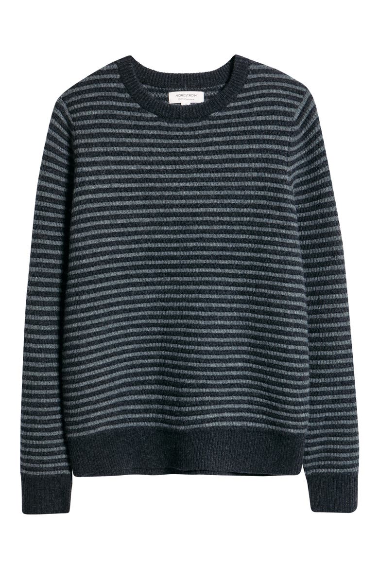 Stripe Cashmere Sweater, Alternate, color, GREY/ BLACK HEATHER